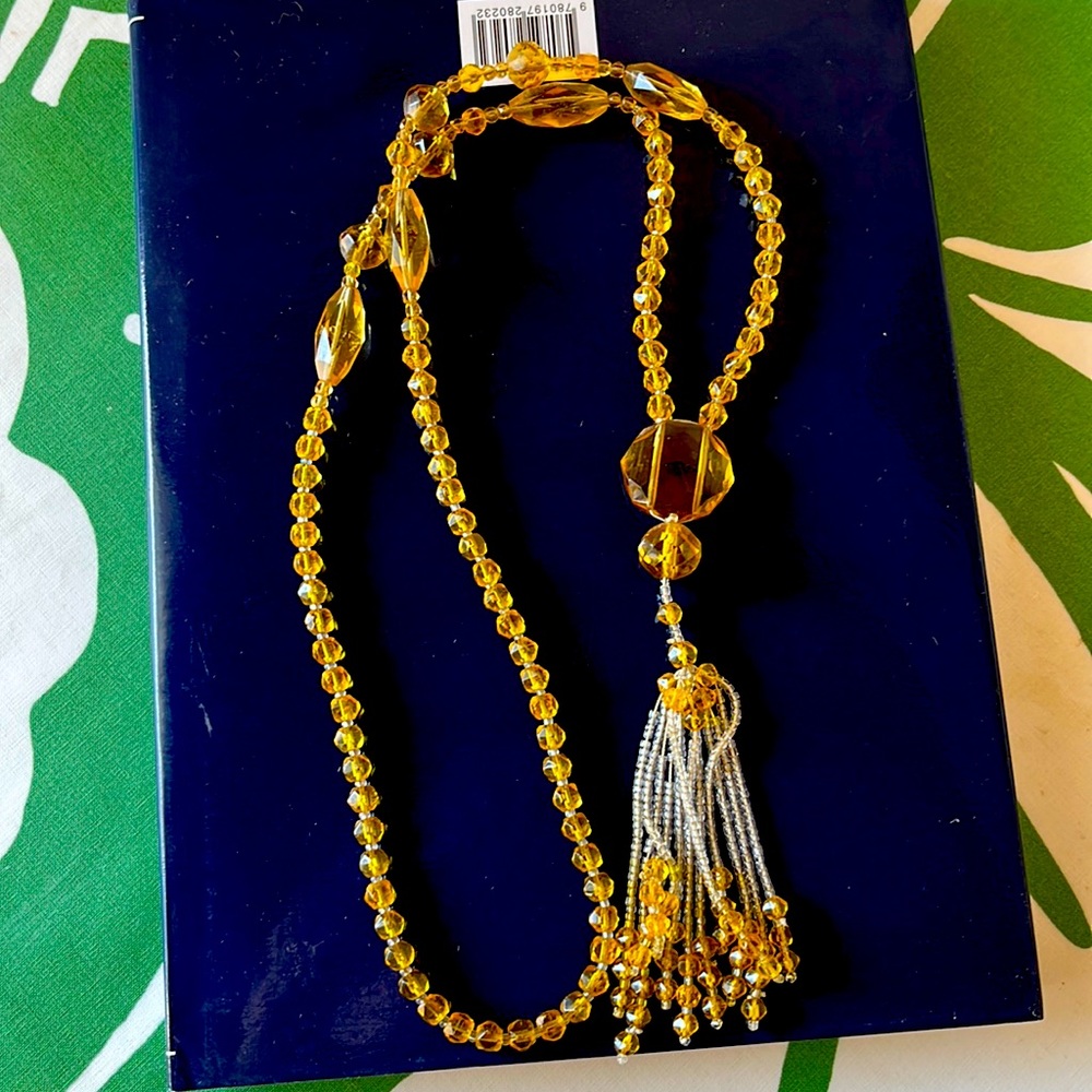 Antique yellow and clear crystal bead necklace